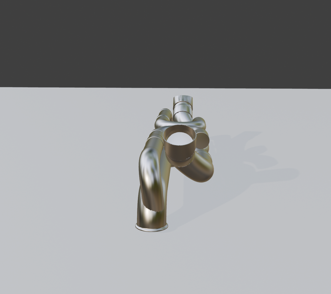 Front view render of the exhaust showing collector alignment and crossover layout